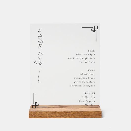 Elegant Minimalist Bar Menu Acryl Bord (Voorkant)