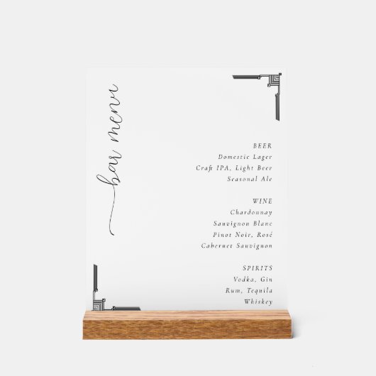 Elegant Minimalist Bar Menu Acryl Bord (Voorkant)