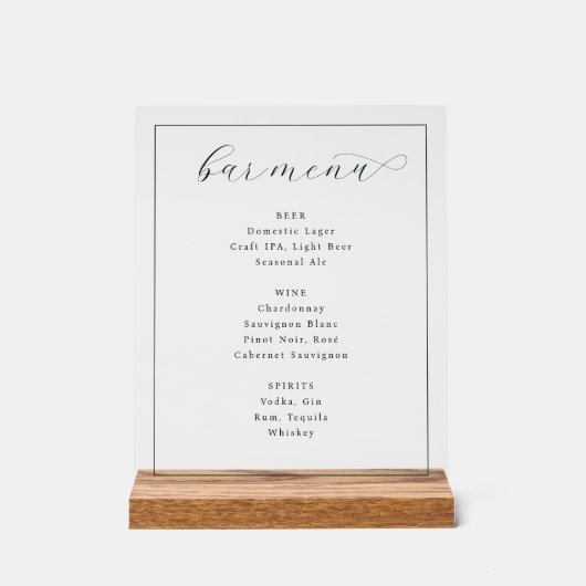 Elegant Minimalist Bar Menu Sign (Recto)