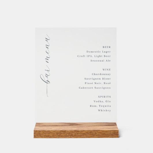 Elegant Minimalist Bar Menu Sign (Recto)