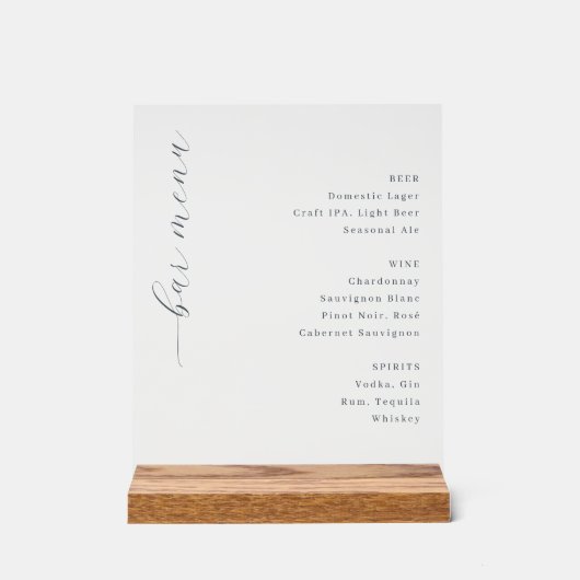 Elegant Minimalist Bar Menu Sign (Recto)