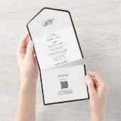 Elegant minimalist Black White Monogram Weddenscha All In One Uitnodiging (Afscheurbaar)