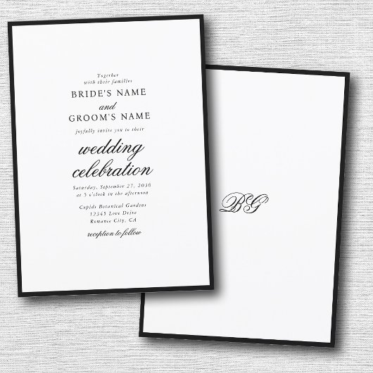 Elegant minimalist Black White Monogram Weddenscha Kaart