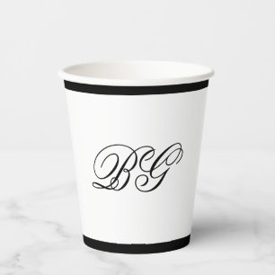 Elegant minimalist Black White Monogram Weddenscha Papieren Bekers
