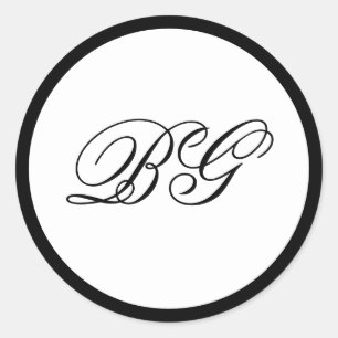 Elegant minimalist Black White Monogram Weddenscha Ronde Sticker