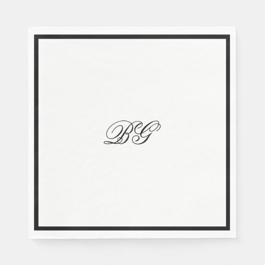 Elegant minimalist Black White Monogram Weddenscha Servet (Voorkant)