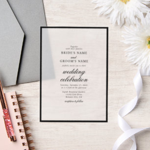 Elegant minimalist Black White Monogram Weddenscha Vellum Uitnodigingen