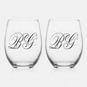 Elegant minimalist Black White Monogram Weddenscha Wijnglas Zonder Voet (Voorkant)