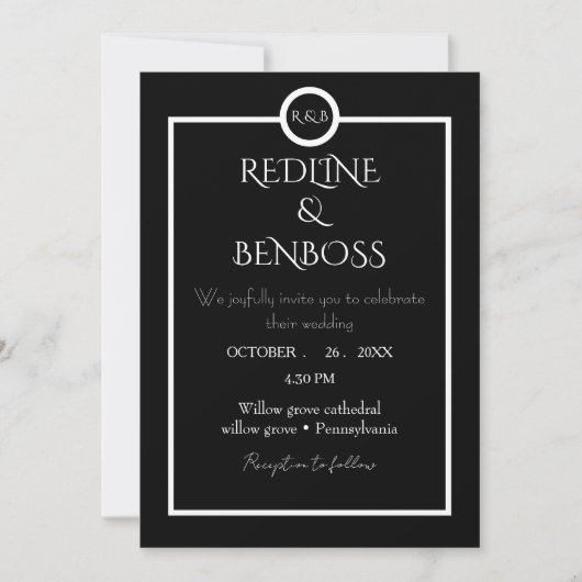 Elegant Minimalist  Black & White Wedding  Invitat Kaart (Voorkant)