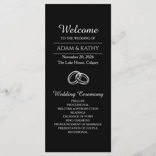 Elegant Minimalist Black White Wedding Program Programma (Voorkant)