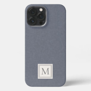 Elegant minimalist Blue Grey Faux Linen Monogram iPhone 13 Pro Max Hoesje