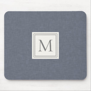 Elegant minimalist Blue Grey Faux Linen Monogram Muismat