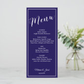 Elegant Minimalist Blue Wedding Flat Menu Card (Staand voorkant)