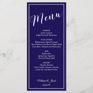 Elegant Minimalist Blue Wedding Flat Menu Card
