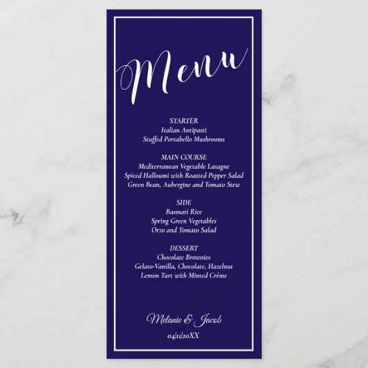 Elegant Minimalist Blue Wedding Flat Menu Card (Voorkant)
