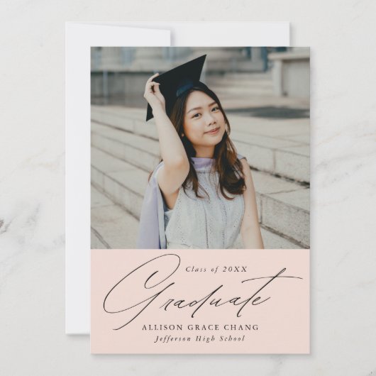 Elegant Minimalist Blush Photo Afstuderen Aankondiging (Voorkant)