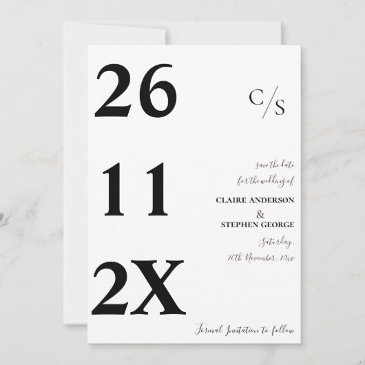 Elegant Minimalist Bold Font Black White Wedding Save The Date (Voorkant)