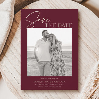 Elegant Minimalist Burgundy Photo Save The Date