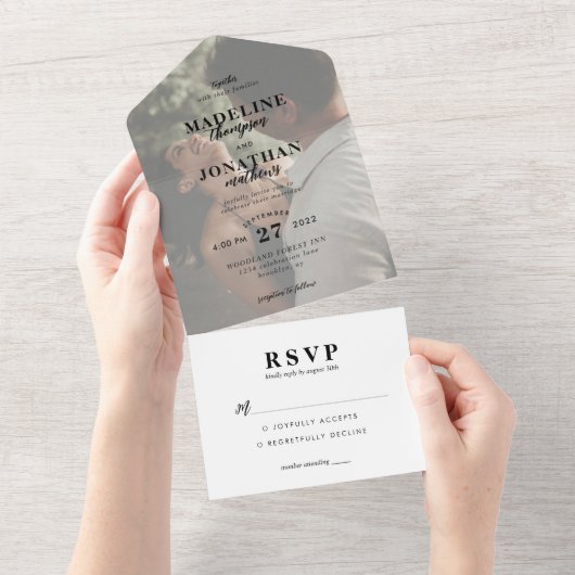 Elegant minimalist Classy Photo Wedding Rsvp All In One Uitnodiging (Afscheurbaar)