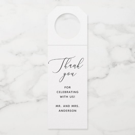Elegant Minimalist Clean Script Wedding Thank You Flessenhanger (Voorkant)