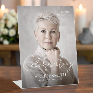 Elegant Minimalist Custom Photo Funeral Memorial Reclamebord Met Voetstuk