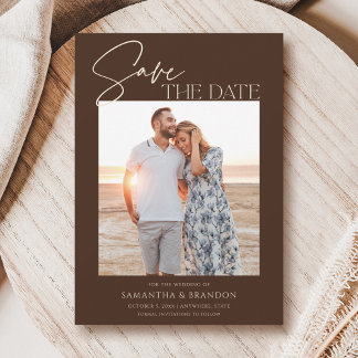 Elegant Minimalist Dark Brown Photo Save The Date