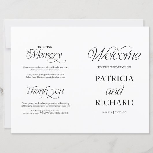 Elegant Minimalist DIY Wedding Folded Program (Voorkant)