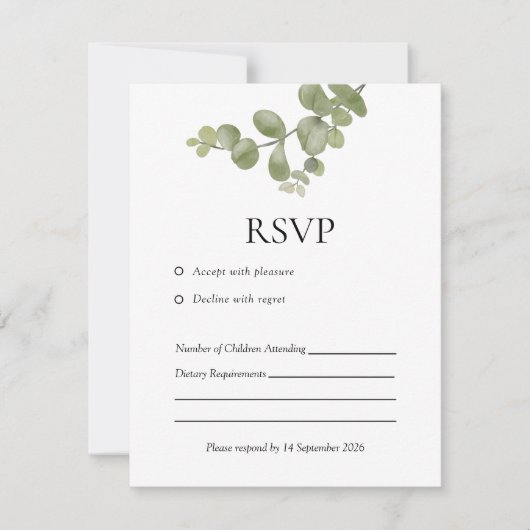 Elegant Minimalist Eucalyptus Wedding RSVP Card (Devant)