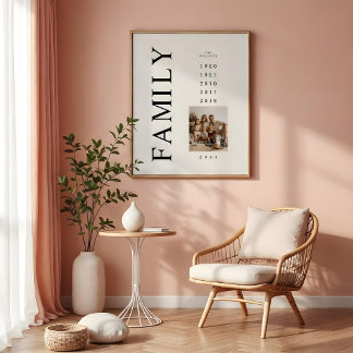 Elegant Minimalist Family Photo 5 Birth Years Post Poster