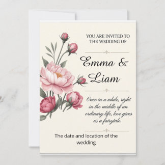 Elegant Minimalist Floral Wedding Invitation Kaart
