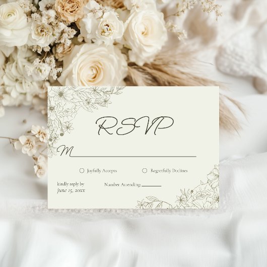 Elegant Minimalist Floral Wedding RSVP