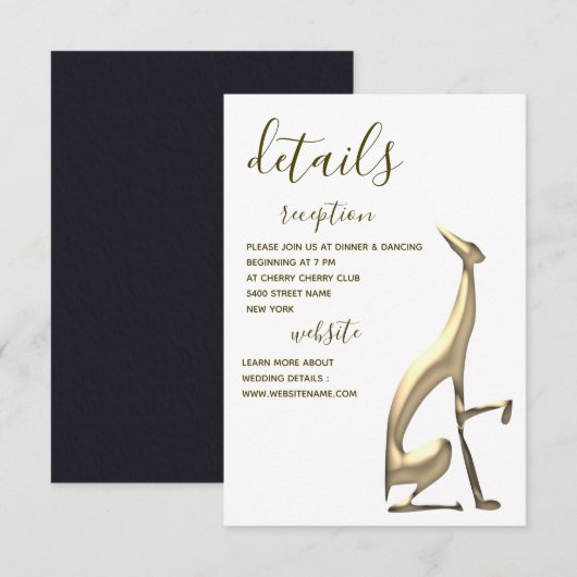 Elegant Minimalist Gold Dog Wedding Details Kaart (Voorkant / Achterkant)