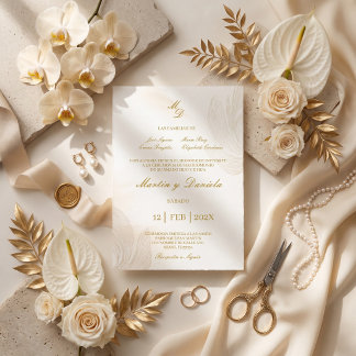 Elegant Minimalist Gold Floral Spanish Wedding Kaart