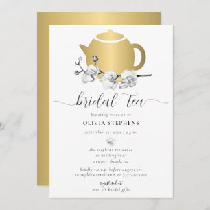 Elegant minimalist Gold Pot Orchid Tea Bridal Tea Kaart