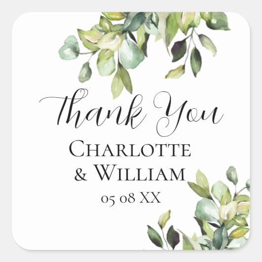 Elegant minimalist Green Botanicals Wedding Vierkante Sticker (Voorkant)