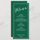 Elegant Minimalist Green Wedding Flat Menu Card (Voorkant / Achterkant)
