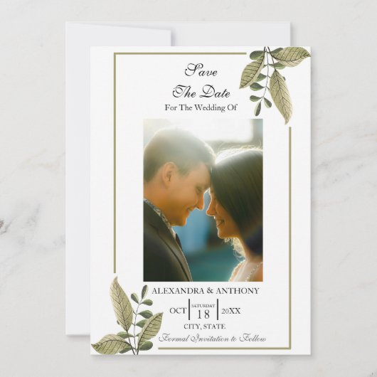 Elegant Minimalist Greenery Save The Date (Devant)