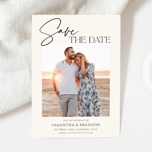 Elegant Minimalist Ivory Photo Save The Date