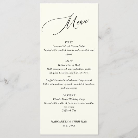 Elegant Minimalist Ivory Wedding Menu (Voorkant)