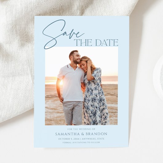 Elegant Minimalist Light Blue Photo Save The Date