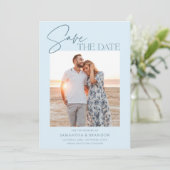 Elegant Minimalist Light Blue Photo Save The Date (Debout devant)