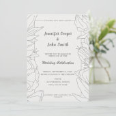 Elegant minimalist line art. Floral Wedding Kaart (Staand voorkant)