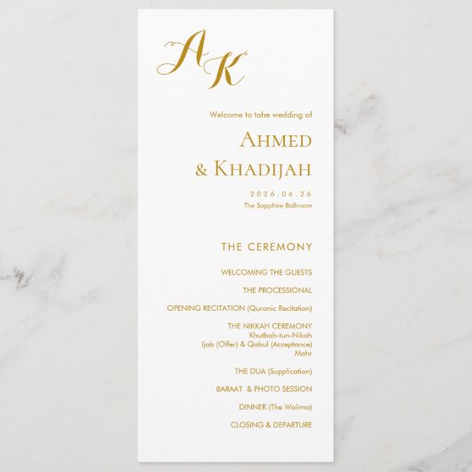 Elegant Minimalist Modern Islamic Wedding Program Programma (Voorkant)