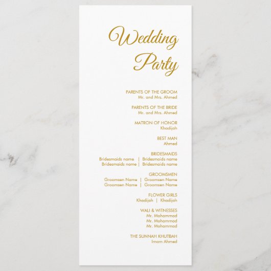 Elegant Minimalist Modern Islamic Wedding Program Programma (Achterkant)