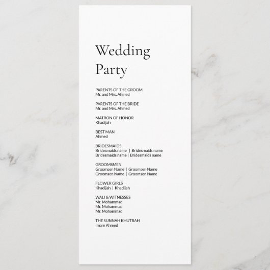 Elegant Minimalist Modern Islamic Wedding Program Programma (Achterkant)
