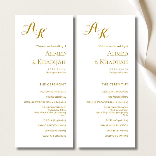 Elegant Minimalist Modern Islamic Wedding Program Programma