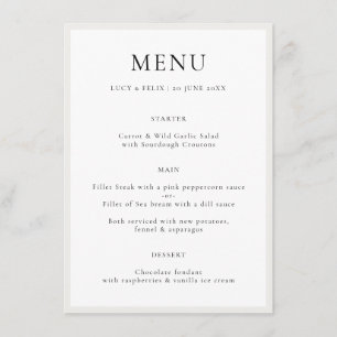 Elegant minimalist Moderne chic Simple Wedding Menu