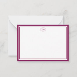 Elegant Minimalist Monogram RED Two Border  Notitiekaartje