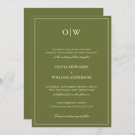 Elegant Minimalist Monogram Wedding Kaart (Voorkant / Achterkant)