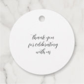 Elegant Minimalist Names Datum Black Script Weduwe Bedankjes Labels (Achterkant)